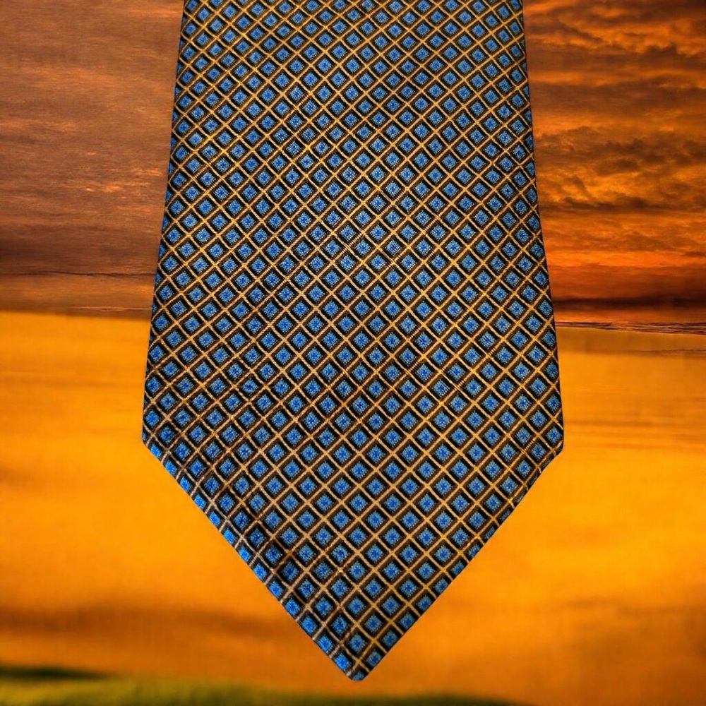 Stefano Ricci Blue and Gold Geometric Tie, 100% Silk, Made in Italy - Picture 1 of 9